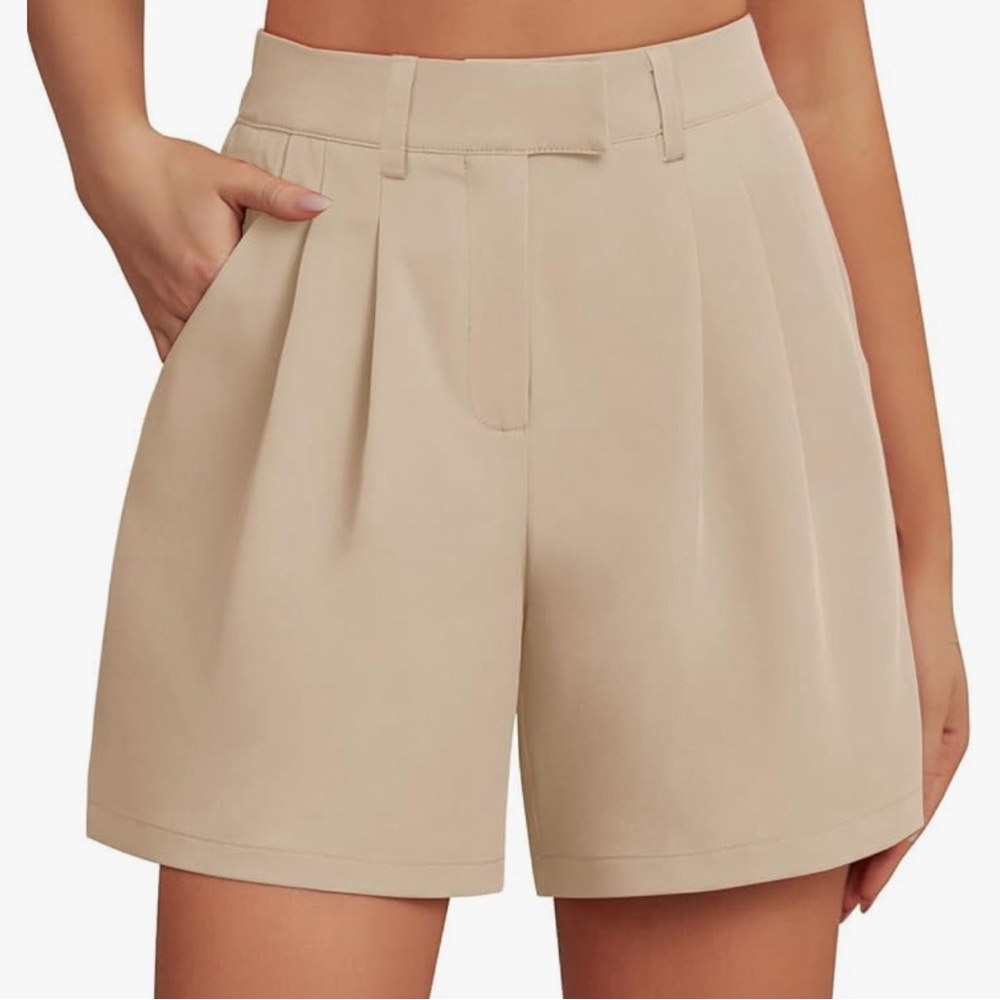 NEW Tailored Pleated Shorts Womens XL Neutral Chic Minimalist modest